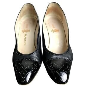 Rene Mancini Pump Shoes Womens Sz EU40 US9 Black leather with‎ Patent toes Heels